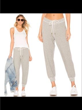 NWT THE GREAT. $165 Heather Light Gray Drawstring Jogger Pants size XS